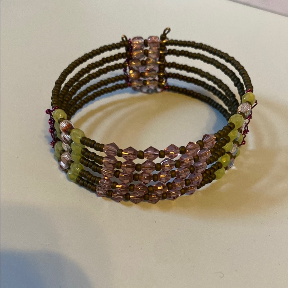 HANDMADE by ME Sorelle Designs Purple and Hunter green Beaded Bracelet